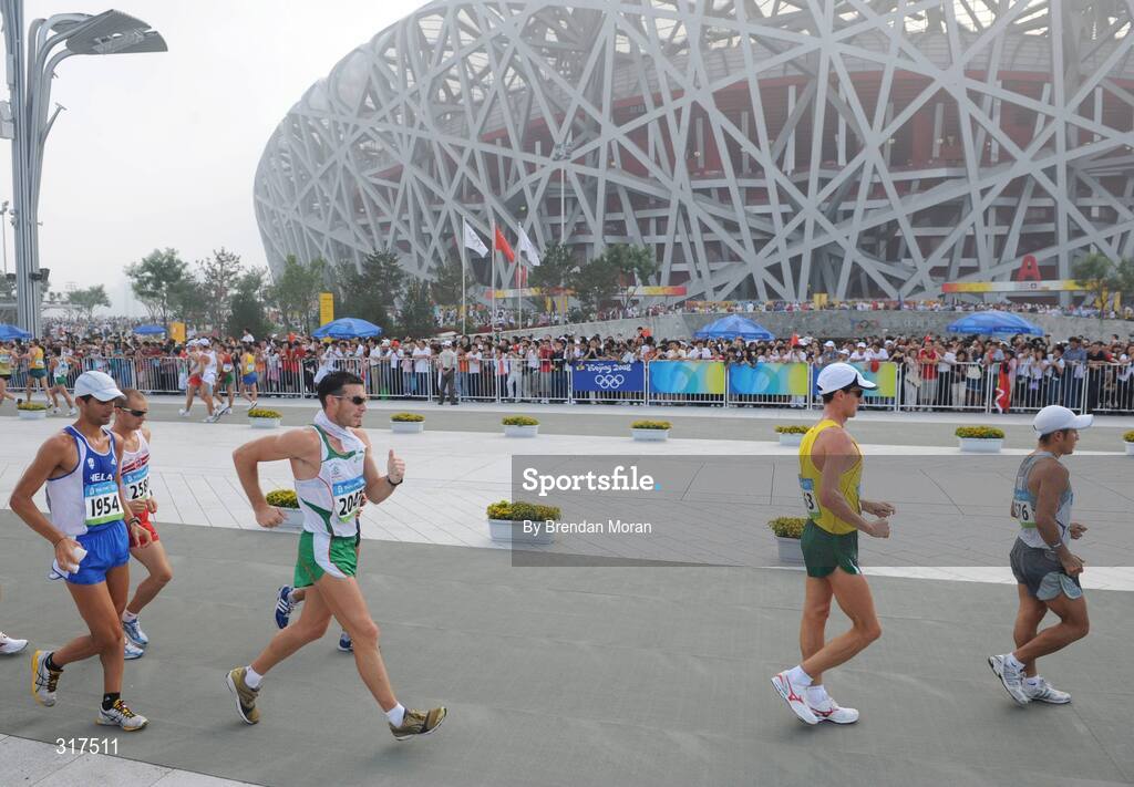 22 August 2008; Jamie Costin, 2047, Ireland, in action during the Men's 50km Walk Final, where he finished 44th in a time of 4:15.16. Beijing 2008 - Games of the XXIX Olympiad, National Stadium, Olympic Green, Beijing, China. Picture credit: Brendan Moran / SPORTSFILE