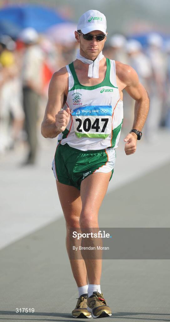 22 August 2008; Jamie Costin, 2047, Ireland, in action during the Men's 50km Walk Final, where he finished 44th in a time of 4:15.16. Beijing 2008 - Games of the XXIX Olympiad, National Stadium, Olympic Green, Beijing, China. Picture credit: Brendan Moran / SPORTSFILE