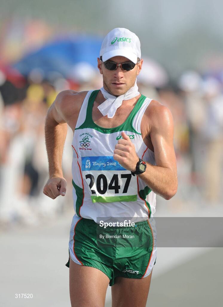 22 August 2008; Jamie Costin, 2047, Ireland, in action during the Men's 50km Walk Final, where he finished 44th in a time of 4:15.16. Beijing 2008 - Games of the XXIX Olympiad, National Stadium, Olympic Green, Beijing, China. Picture credit: Brendan Moran / SPORTSFILE