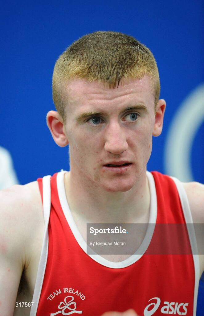 22 August 2008; Paddy Barnes, Ireland, speaking to journalists after Zou Sheming, China, defeated him in their semi-final bout in the Light Fly weight, 48kg, contest. Beijing 2008 - Games of the XXIX Olympiad, Beijing Workers' Gymnasium, Olympic Green, Beijing, China. Picture credit: Brendan Moran / SPORTSFILE