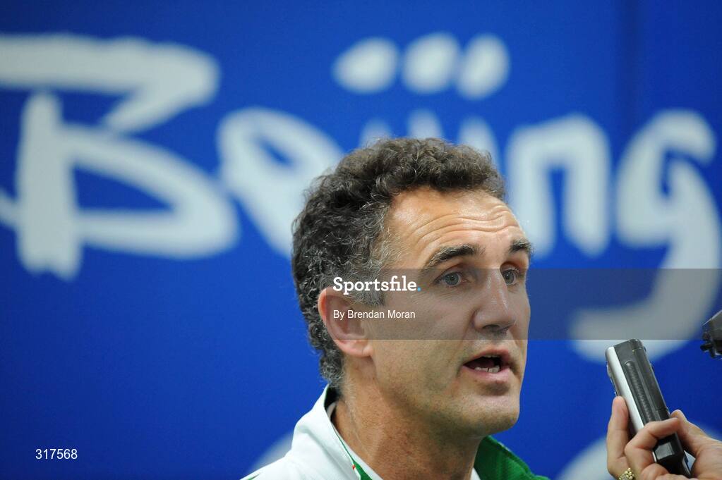 22 August 2008; Ireland head coach Billy Walsh speaking to journalists after Paddy Barnes was defeated by Zou Sheming, China, in their semi-final bout in the Light Fly weight, 48kg, contest. Beijing 2008 - Games of the XXIX Olympiad, Beijing Workers' Gymnasium, Olympic Green, Beijing, China. Picture credit: Brendan Moran / SPORTSFILE