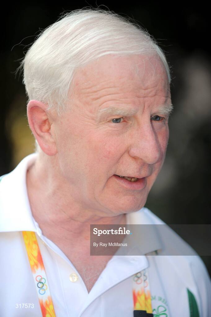 22 August 2008; Patrick Hickey, President of the OCI and President of the EOC speaking to reporters outside the boxing stadium. Beijing 2008 - Games of the XXIX Olympiad, Beijing Workers Gymnasium, Olympic Green, Beijing, China. Picture credit: Ray McManus / SPORTSFILE