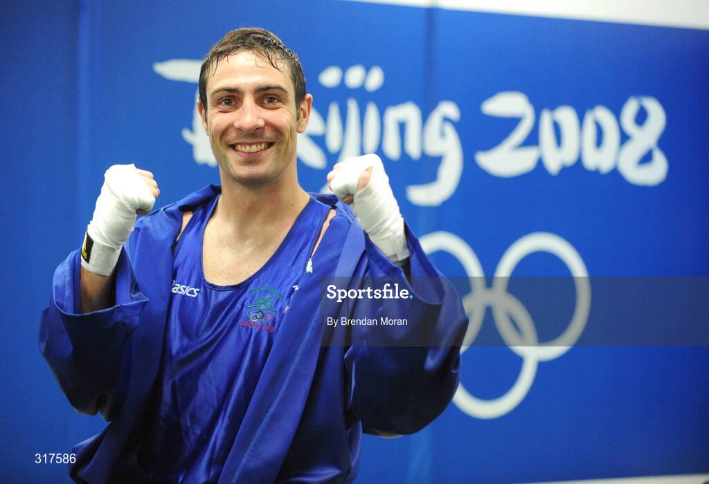 22 August 2008; Kenny Egan, Ireland, celebrates his victory over Tony Jeffries, Great Britain, after their semi-final bout in the Light Heavy weight, 81kg, contest. Beijing 2008 - Games of the XXIX Olympiad, Beijing Workers' Gymnasium, Olympic Green, Beijing, China. Picture credit: Brendan Moran / SPORTSFILE