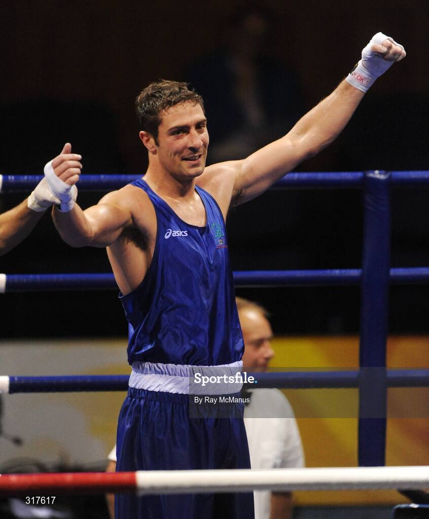 22 August 2008; Kenny Egan, Ireland, celebrates victory over Tony Jeffries, from Great Brittan, during their semi-final bout of the Light Heavy weight, 81kg, contest. Beijing 2008 - Games of the XXIX Olympiad, Beijing Workers Gymnasium, Olympic Green, Beijing, China. Picture credit: Ray McManus / SPORTSFILE