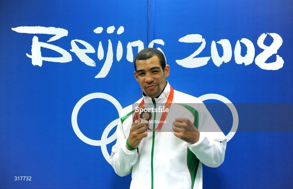 23 August 2008; Ireland's Darren Sutherland strikes a pose with his Olympic Bronze Medal which was presented after the final of the Middleweight, 75kg, division. Beijing 2008 - Games of the XXIX Olympiad, Beijing Workers' Gymnasium, Olympic Green, Beijing, China. Picture credit: Ray McManus / SPORTSFILE