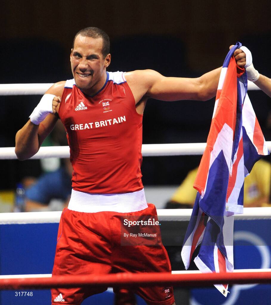 23 August 2008; James Degale, Great Britain, celebrates victory over Emilo Correa Bayeaux, from Cuba, and the Gold medal in the final of the the Middle weight, 75kg, division. Beijing 2008 - Games of the XXIX Olympiad, Beijing Workers' Gymnasium, Olympic Green, Beijing, China. Picture credit: Ray McManus / SPORTSFILE