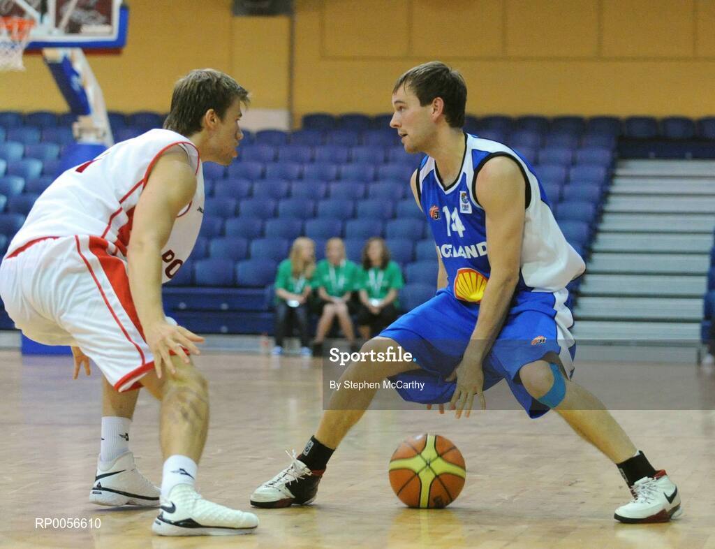 21 August 2008; Logi Gunnarsson, Iceland, in action against Pawel Kikowski, Poland. Emerald Hoops Day 1, Poland v Iceland, National Basketball Arena, Tallaght, Dublin. Picture credit: Stephen McCarthy / SPORTSFILE