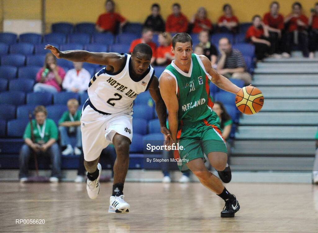 21 August 2008; Donnie McGrath, Ireland, in action against Tory Jackson, Notre Dame. Emerald Hoops Day 1, Ireland v Notre Dame, National Basketball Arena, Tallaght, Dublin. Picture credit: Stephen McCarthy / SPORTSFILE