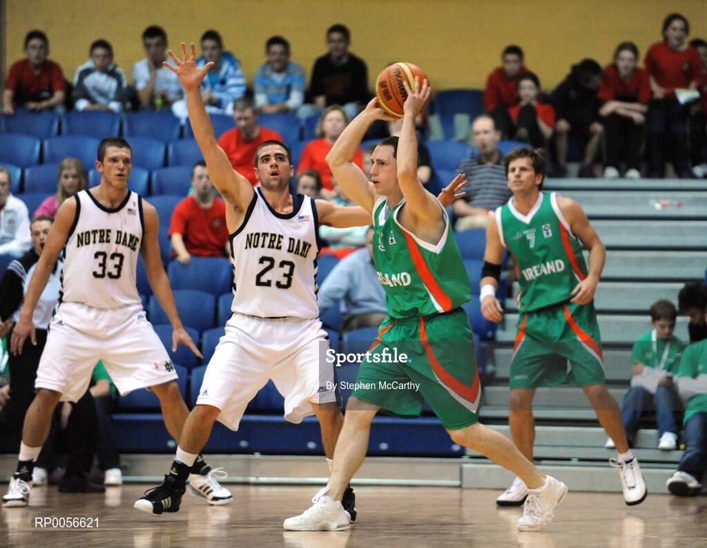 21 August 2008; Emmet Donnelly, Ireland, in action against Kyle McAlarney, Notre Dame. Emerald Hoops Day 1, Ireland v Notre Dame, National Basketball Arena, Tallaght, Dublin. Picture credit: Stephen McCarthy / SPORTSFILE