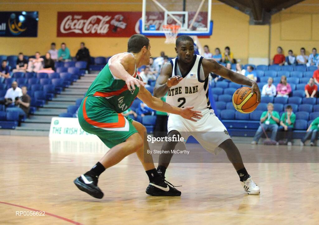 21 August 2008; Tory Jackson, Notre Dame, in action against Donnie McGrath, Ireland. Emerald Hoops Day 1, Ireland v Notre Dame, National Basketball Arena, Tallaght, Dublin. Picture credit: Stephen McCarthy / SPORTSFILE