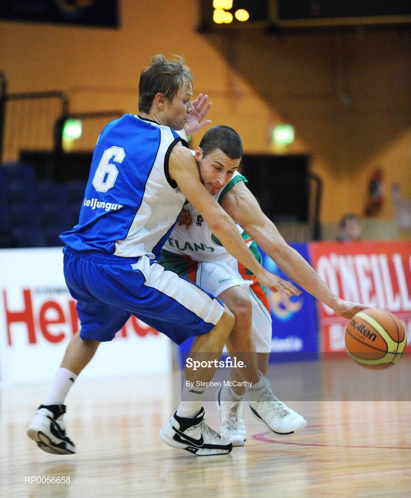 22 August 2008; Donnie McGrath, Ireland, in action against Jakob Siguroarson, Iceland. Emerald Hoops Day 2, Ireland v Iceland, National Basketball Arena, Tallaght, Dublin. Picture credit: Stephen McCarthy / SPORTSFILE