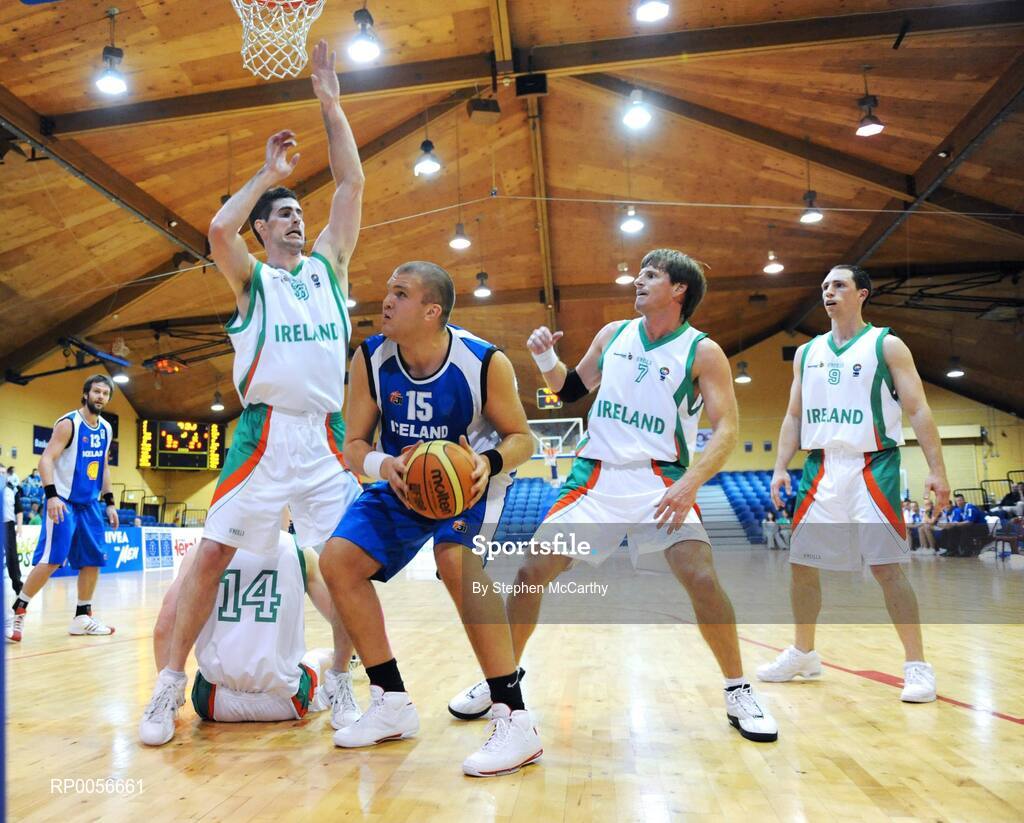 22 August 2008; Sigurour Thorsteinsson, Iceland, in action against Ireland players, from left, Conor Grance, 14, Damian Matacz, Jay Larranaga and Emmet Donnelly. Emerald Hoops Day 2, Ireland v Iceland, National Basketball Arena, Tallaght, Dublin. Picture credit: Stephen McCarthy / SPORTSFILE