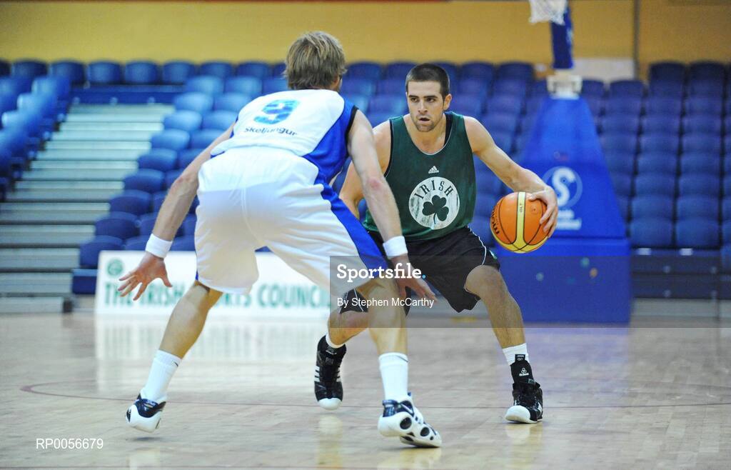 23 August 2008; Kyle McAlarney, Notre Dame, in action against Jon Arnor Stefansson, Iceland. Emerald Hoops Day 3, Notre Dame v Iceland, National Basketball Arena, Tallaght, Co. Dublin. Picture credit: Stephen McCarthy / SPORTSFILE
