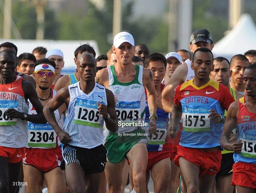 24 August 2008; Martin Fagan, 2043, Ireland, in action during the Men's Marathon which he failed to finish. Beijing 2008 - Games of the XXIX Olympiad, National Stadium, Olympic Green, Beijing, China. Picture credit: Brendan Moran / SPORTSFILE