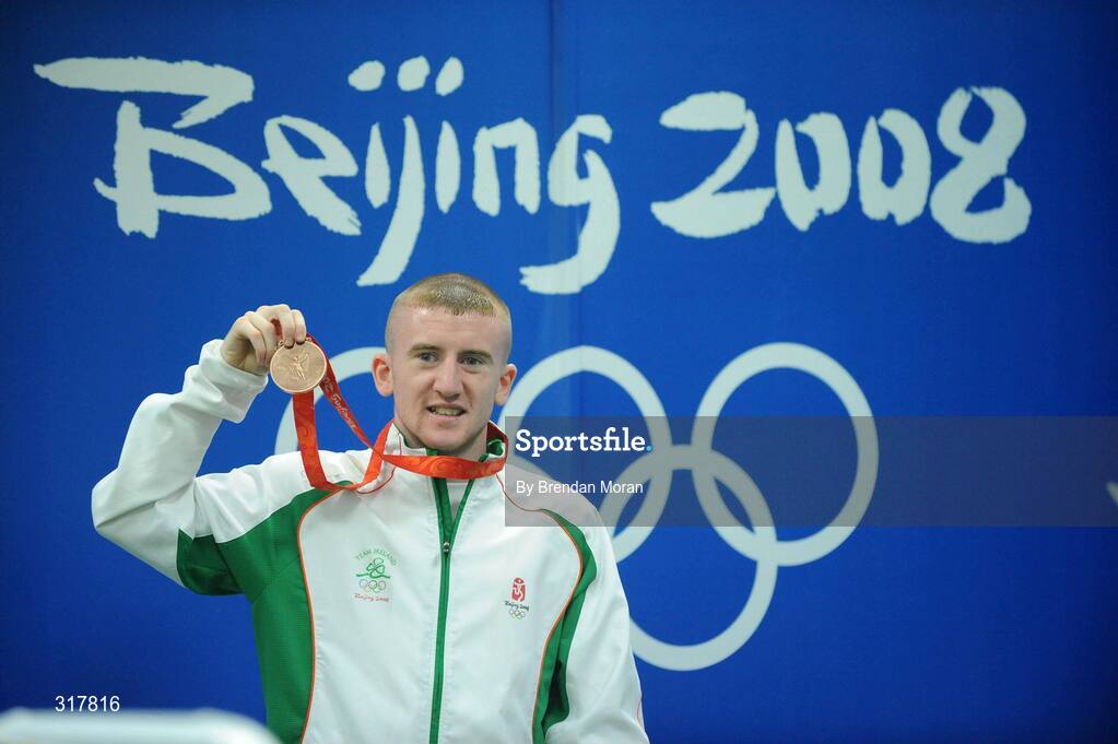 24 August 2008; Ireland's Paddy Barnes with his bronze medal that he won in the Light Fly weight, 48kg, category. Beijing 2008 - Games of the XXIX Olympiad, Beijing Workers' Gymnasium, Olympic Green, Beijing, China. Picture credit: Brendan Moran / SPORTSFILE