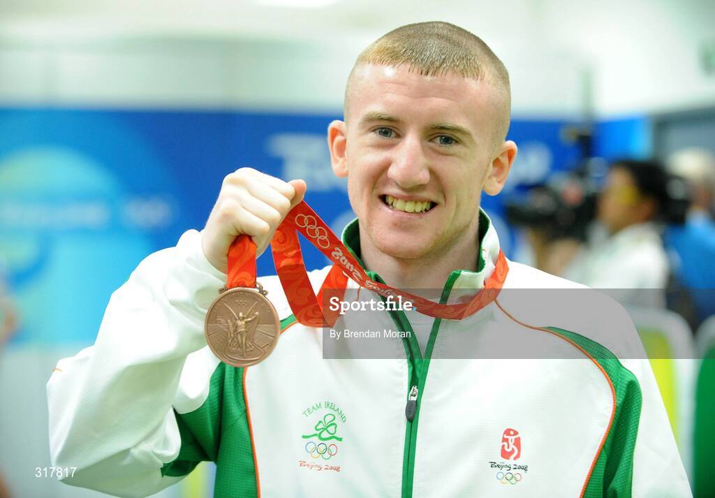 24 August 2008; Ireland's Paddy Barnes with his bronze medal that he won in the Light Fly weight, 48kg, category. Beijing 2008 - Games of the XXIX Olympiad, Beijing Workers' Gymnasium, Olympic Green, Beijing, China. Picture credit: Brendan Moran / SPORTSFILE