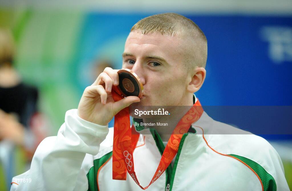 24 August 2008; Ireland's Paddy Barnes with his bronze medal that he won in the Light Fly weight, 48kg, category. Beijing 2008 - Games of the XXIX Olympiad, Beijing Workers' Gymnasium, Olympic Green, Beijing, China. Picture credit: Brendan Moran / SPORTSFILE