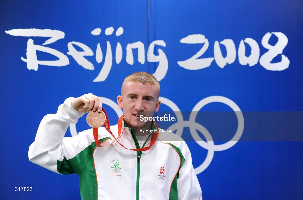 24 August 2008; Ireland's Paddy Barnes celebrates with his bronze medal after the presentation in the Light Fly weight, 48kg, category. Beijing 2008 - Games of the XXIX Olympiad, Beijing Workers' Gymnasium, Olympic Green, Beijing, China. Picture credit: Ray McManus / SPORTSFILE