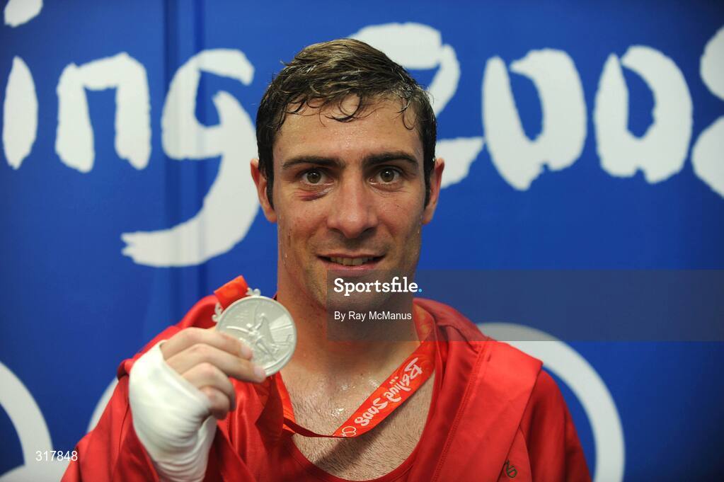 24 August 2008; Ireland's Kenneth Egan celebrates with his Silver medal after the presentation in the Light Heavy weight, 81kg, category. Beijing 2008 - Games of the XXIX Olympiad, Beijing Workers' Gymnasium, Olympic Green, Beijing, China. Picture credit: Ray McManus / SPORTSFILE