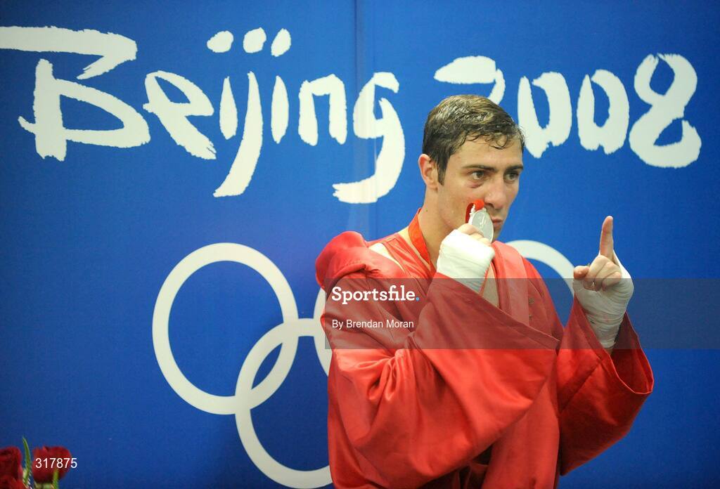 24 August 2008; Ireland's Kenneth Egan with the silver medal he was presented with after the Light Heavy weight, 81kg, Final. Beijing 2008 - Games of the XXIX Olympiad, Beijing Workers' Gymnasium, Olympic Green, Beijing, China. Picture credit: Brendan Moran / SPORTSFILE