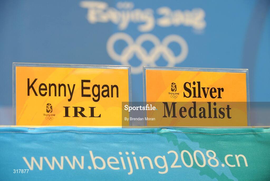 24 August 2008; The sign for the seating arrangement with the name of silver medallist Kenneth Egan of Ireland after the Light Heavy weight Final. Beijing 2008 - Games of the XXIX Olympiad, Beijing Workers' Gymnasium, Olympic Green, Beijing, China. Picture credit: Brendan Moran / SPORTSFILE