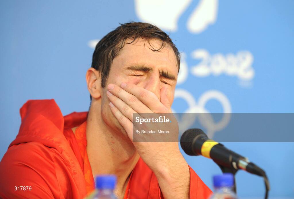 24 August 2008; Kenneth Egan, Ireland, at the press conference after the Light Heavy weight Final. Beijing 2008 - Games of the XXIX Olympiad, Beijing Workers' Gymnasium, Olympic Green, Beijing, China. Picture credit: Brendan Moran / SPORTSFILE