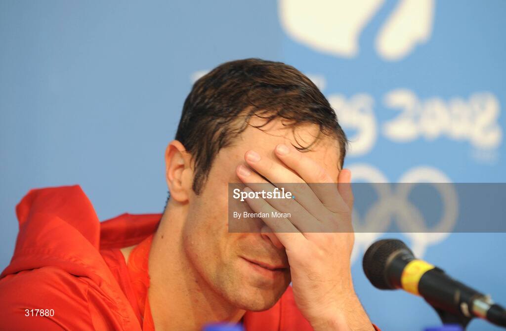 24 August 2008; Kenneth Egan, Ireland, at the press conference after the Light Heavy weight Final. Beijing 2008 - Games of the XXIX Olympiad, Beijing Workers' Gymnasium, Olympic Green, Beijing, China. Picture credit: Brendan Moran / SPORTSFILE