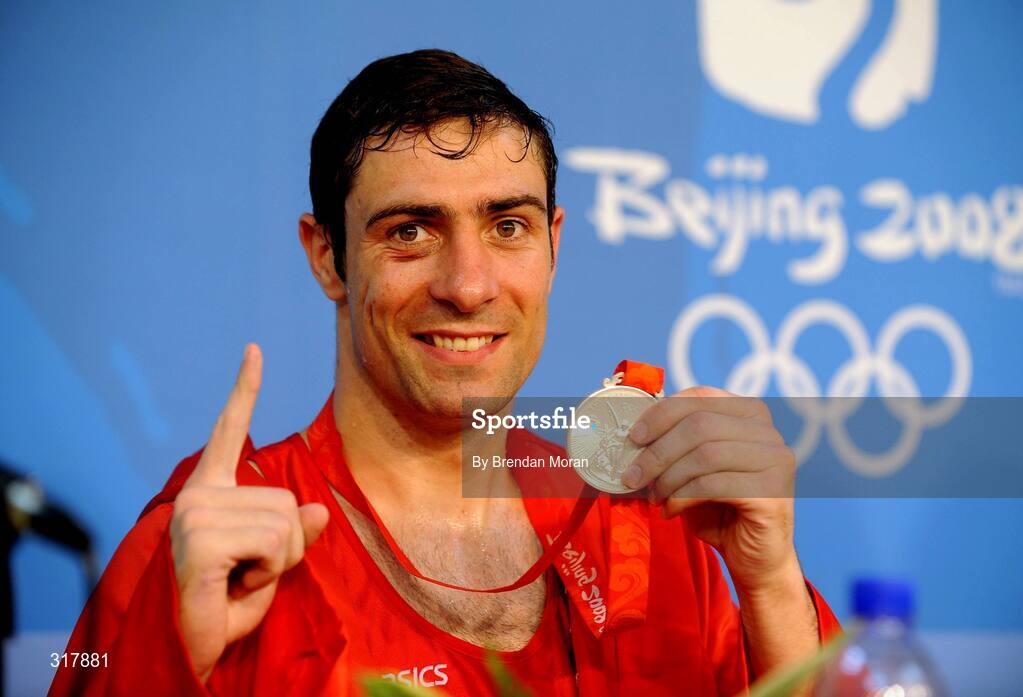 24 August 2008; Kenneth Egan, Ireland, with his silver medal at the press conference after his Light Heavy weight Final. Beijing 2008 - Games of the XXIX Olympiad, Beijing Workers' Gymnasium, Olympic Green, Beijing, China. Picture credit: Brendan Moran / SPORTSFILE