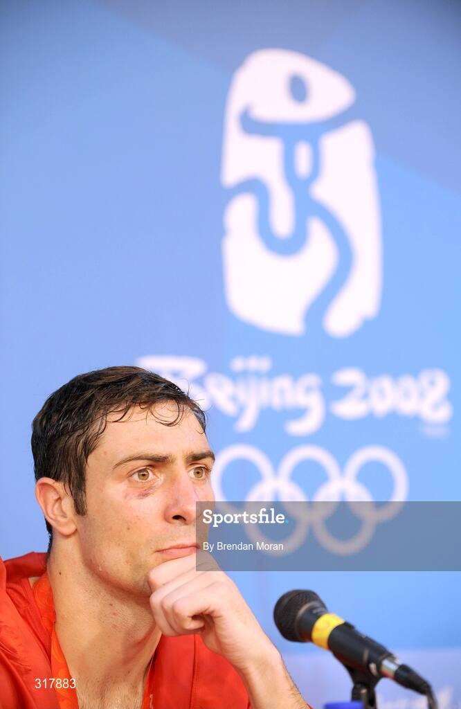 24 August 2008; Kenneth Egan, Ireland, at the press conference after the Light Heavy weight Final. Beijing 2008 - Games of the XXIX Olympiad, Beijing Workers' Gymnasium, Olympic Green, Beijing, China. Picture credit: Brendan Moran / SPORTSFILE