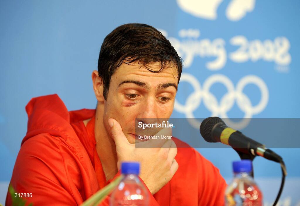 24 August 2008; Kenneth Egan, Ireland, at the press conference after the Light Heavy weight Final. Beijing 2008 - Games of the XXIX Olympiad, Beijing Workers' Gymnasium, Olympic Green, Beijing, China. Picture credit: Brendan Moran / SPORTSFILE