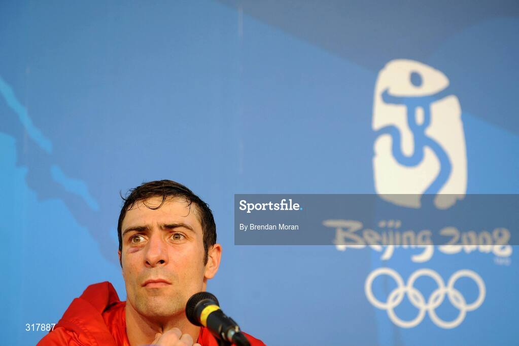24 August 2008; Kenneth Egan, Ireland, at the press conference after the Light Heavy weight Final. Beijing 2008 - Games of the XXIX Olympiad, Beijing Workers' Gymnasium, Olympic Green, Beijing, China. Picture credit: Brendan Moran / SPORTSFILE