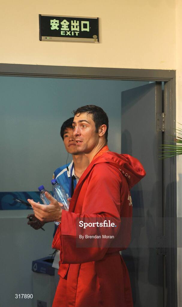 24 August 2008; Kenneth Egan, Ireland, leaves the press conference after the Light Heavy weight Final. Beijing 2008 - Games of the XXIX Olympiad, Beijing Workers' Gymnasium, Olympic Green, Beijing, China. Picture credit: Brendan Moran / SPORTSFILE