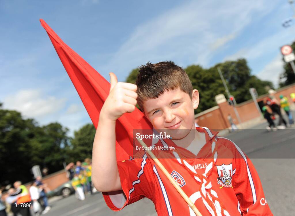 24 August 2008; Cork supporter Eoghan O'Sullivan, age 6, from Leixlip, Co. Kildare, ahead of the game. GAA Football All-Ireland Senior Championship Semi-Final, Kerry v Cork, Croke Park, Dublin. Picture credit: Stephen McCarthy / SPORTSFILE