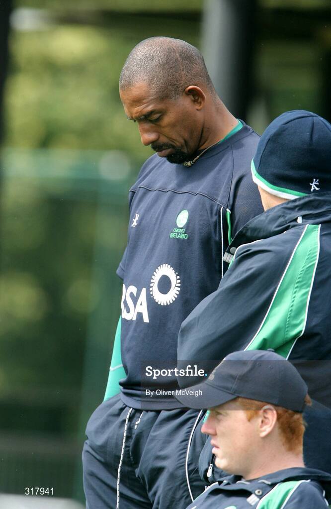 24 August 2008; Ireland coach Phil Simmons in a thoughtful mood on the sideline. One Day International, Ireland v Kenya, Stormont, Belfast. Picture credit: Oliver McVeigh / SPORTSFILE