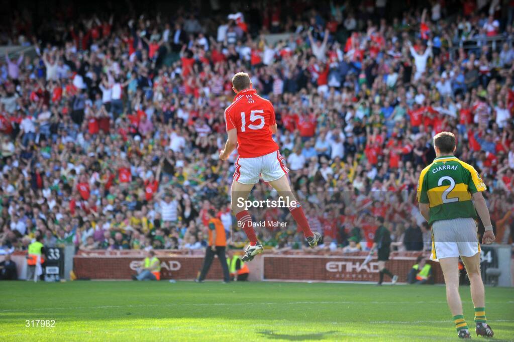 24 August 2008; John Hayes, Cork, celebrates after scoring his side's equalizing goal from a penalty in injury time. GAA Football All-Ireland Senior Championship Semi-Final, Kerry v Cork, Croke Park, Dublin. Picture credit: David Maher / SPORTSFILE