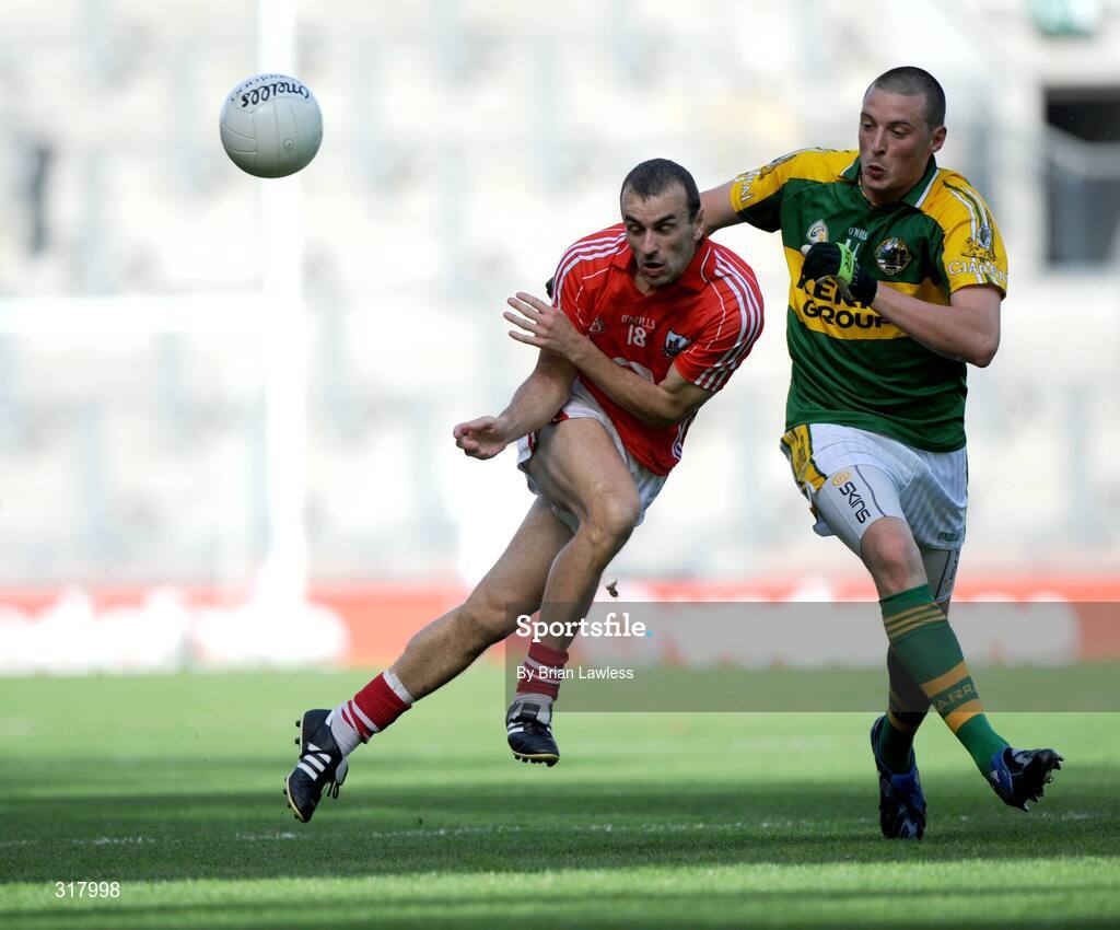 24 August 2008; John Miskella, Cork, in action against Kieran Donaghy, Kerry. GAA Football All-Ireland Senior Championship Semi-Final, Kerry v Cork, Croke Park, Dublin. Picture credit: Brian Lawless / SPORTSFILE