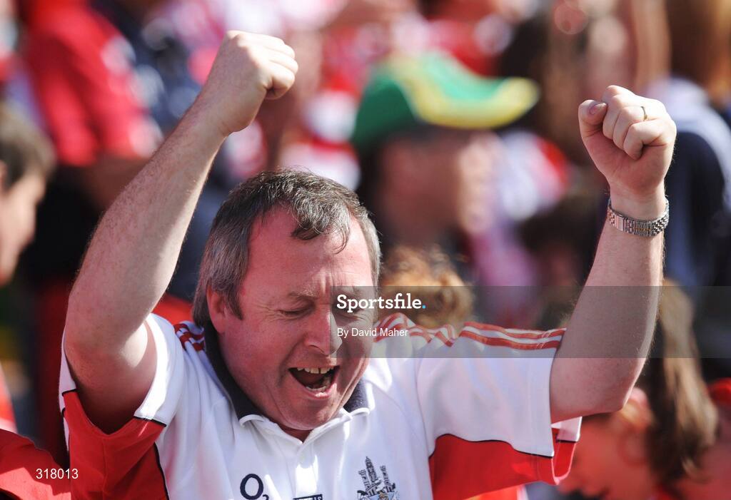 24 August 2008; A Cork supporter celebrates at the end of the game. GAA Football All-Ireland Senior Championship Semi-Final, Kerry v Cork, Croke Park, Dublin. Picture credit: David Maher / SPORTSFILE
