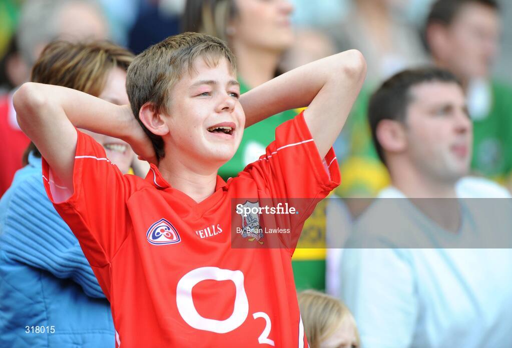 24 August 2008; A Cork supporter watches the dying moments of the match. GAA Football All-Ireland Senior Championship Semi-Final, Kerry v Cork, Croke Park, Dublin. Picture credit: Brian Lawless / SPORTSFILE