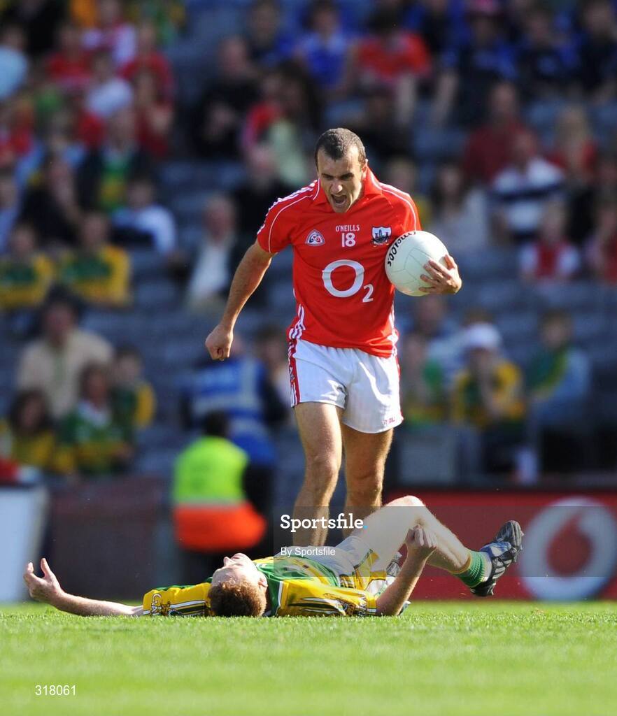 24 August 2008; John Miskella, Cork, has words with Colm Cooper, Kerry. GAA Football All-Ireland Senior Championship Semi-Final, Kerry v Cork, Croke Park, Dublin. Photo by Sportsfile