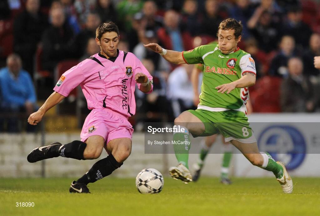 25 August 2008; Joe Gamble, Cork City, in action against John Flynn-O'Connor, Wexford Youths. eircom League of Ireland Cup Semi-Final, Cork City v Wexford Youths, Turners Cross, Cork. Picture credit: Stephen McCarthy / SPORTSFILE