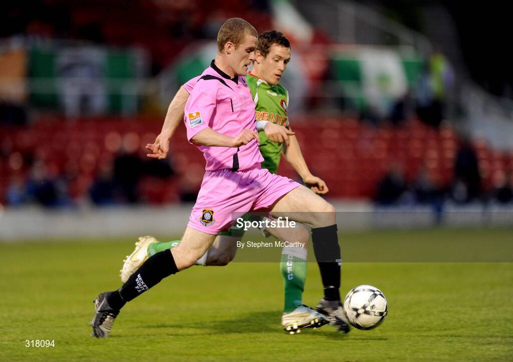 25 August 2008; Richie Fitzgerald, Wexford Youths, in action against Joe Gamble, Cork City. eircom League of Ireland Cup Semi-Final, Cork City v Wexford Youths, Turners Cross, Cork. Picture credit: Stephen McCarthy / SPORTSFILE