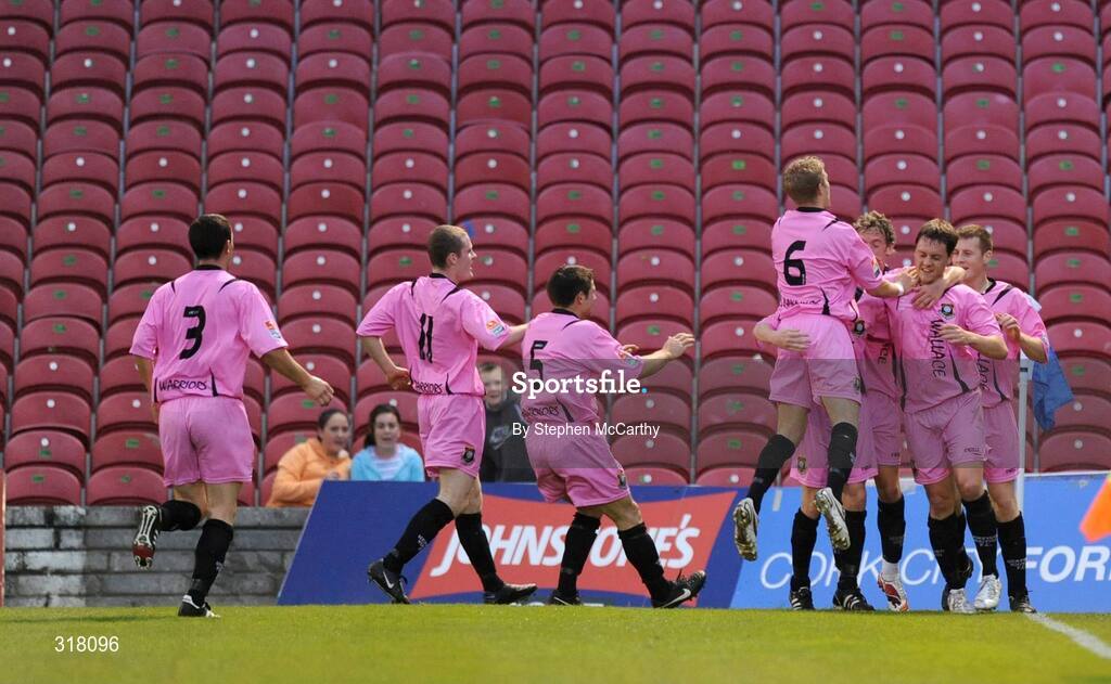 25 August 2008; Paul Murphy, Wexford Youths, hidden, is congratulated by team-mates after scoring his side's first goal. eircom League of Ireland Cup Semi-Final, Cork City v Wexford Youths, Turners Cross, Cork. Picture credit: Stephen McCarthy / SPORTSFILE