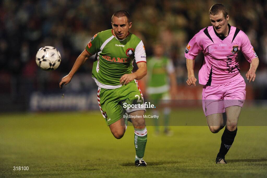 25 August 2008; Neal Horgan, Cork City, in action against Richie Fitzgerald, Wexford Youths. eircom League of Ireland Cup Semi-Final, Cork City v Wexford Youths, Turners Cross, Cork. Picture credit: Stephen McCarthy / SPORTSFILE