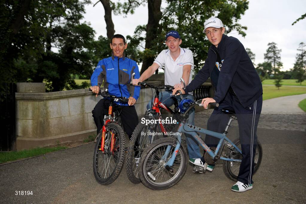 26 August 2008; Riders, from left, Marco Pinotti, Team Columbia, David O'Loughlin, Pezula, and Irish National Champion Dan Martin, Garmin Chipotle H30, at a photocall ahead of tomorrow's start of the Tour of Ireland. Tour of Ireland Press Conference, Crowne Plaza Hotel, Dublin. Picture credit: Stephen McCarthy / SPORTSFILE