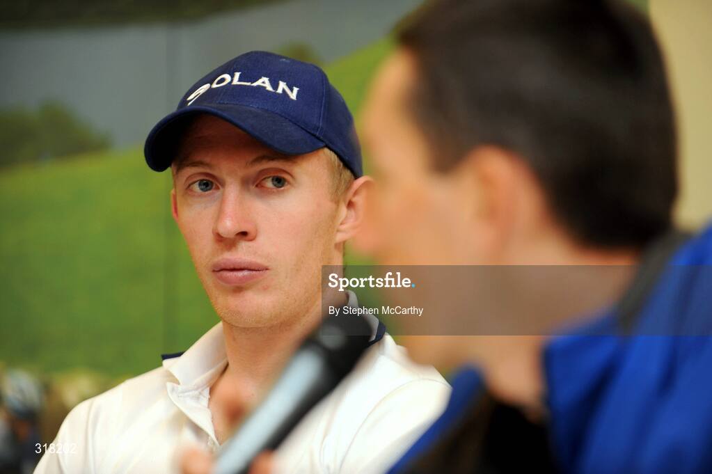 26 August 2008; Irish cyclist David O'Loughlin, Pezula, left, and Marco Pinotti, Team Columbia, during a press conference ahead of tomorrow's start of the Tour of Ireland. Tour of Ireland Press Conference, Crowne Plaza Hotel, Dublin. Picture credit: Stephen McCarthy / SPORTSFILE