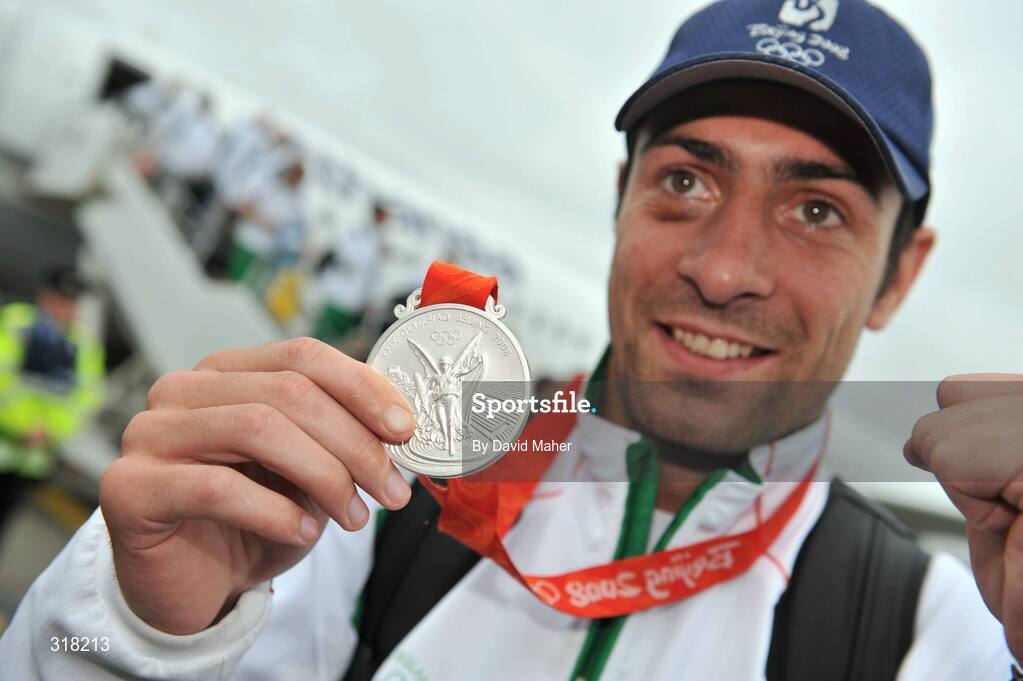 26 August 2008; Silver medallist Kenny Egan pictured after arriving at Dublin Airport with the Irish Olympic Team, Dublin. Picture credit: David Maher / SPORTSFILE