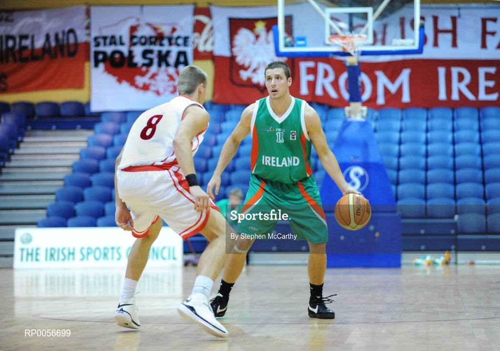 23 August 2008; Donnie McGrath, Ireland, in action against Prezemyslaw Zamojski, Poland. Emerald Hoops Day 3, Ireland v Poland, National Basketball Arena, Tallaght, Co. Dublin. Picture credit: Stephen McCarthy / SPORTSFILE