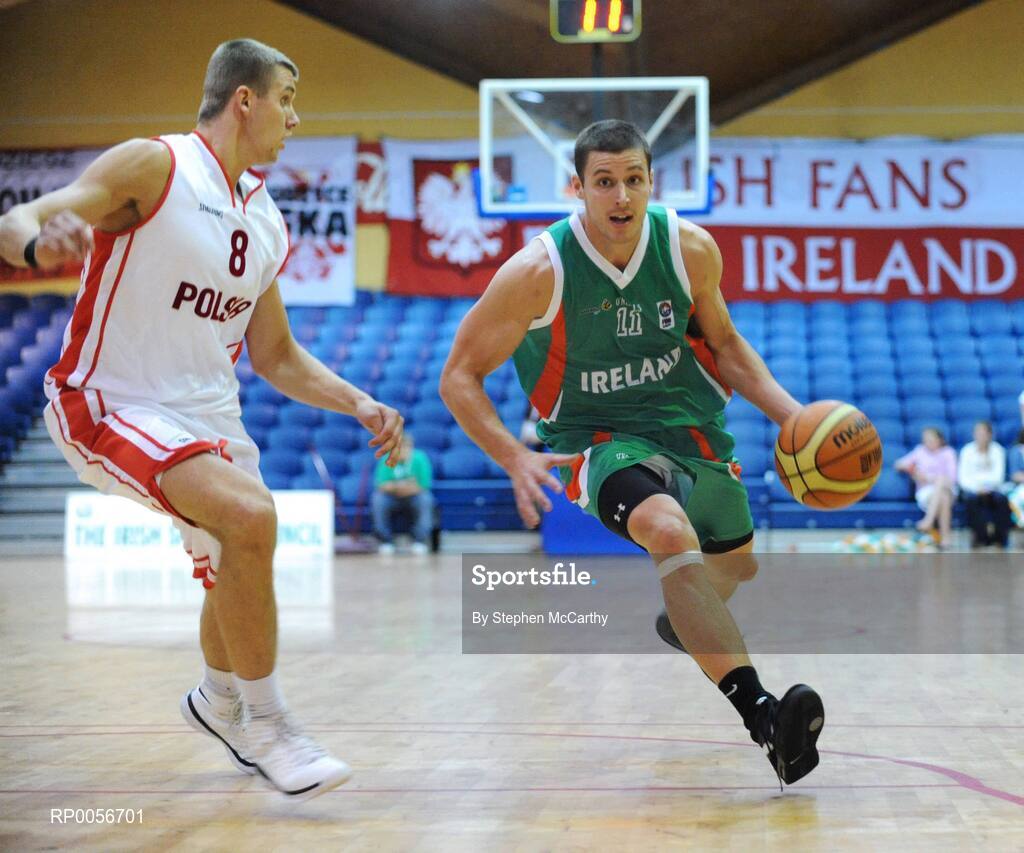 23 August 2008; Donnie McGrath, Ireland, in action against Przemyslaw Zamojski, Poland. Emerald Hoops Day 3, Ireland v Poland, National Basketball Arena, Tallaght, Co. Dublin. Picture credit: Stephen McCarthy / SPORTSFILE