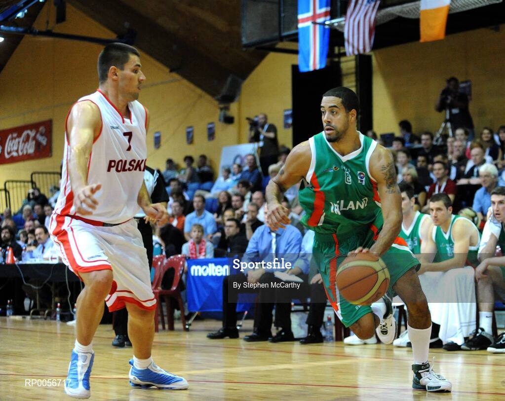 23 August 2008; Chris Bracey, Ireland, in action against Zbigniew Bialek, Poland. Emerald Hoops Day 3, Ireland v Poland, National Basketball Arena, Tallaght, Co. Dublin. Picture credit: Stephen McCarthy / SPORTSFILE