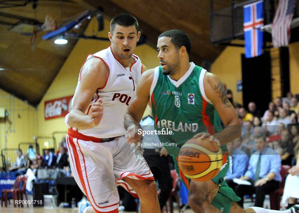 23 August 2008; Chris Bracey, Ireland, in action against Zbigniew Bialek, Poland. Emerald Hoops Day 3, Ireland v Poland, National Basketball Arena, Tallaght, Co. Dublin. Picture credit: Stephen McCarthy / SPORTSFILE